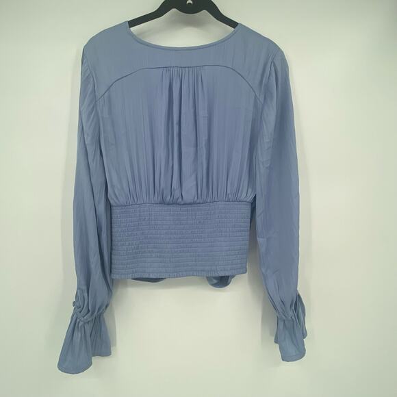 Anthropologie Women's Blue Silky Smocked Poet Sleeve Blouse Top Size Small - Picture 5 of 12